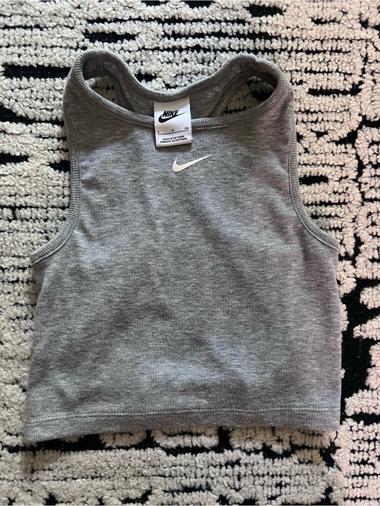 Nike Tops - Nike Grey Ribbed Cropped Tank with White Swoosh